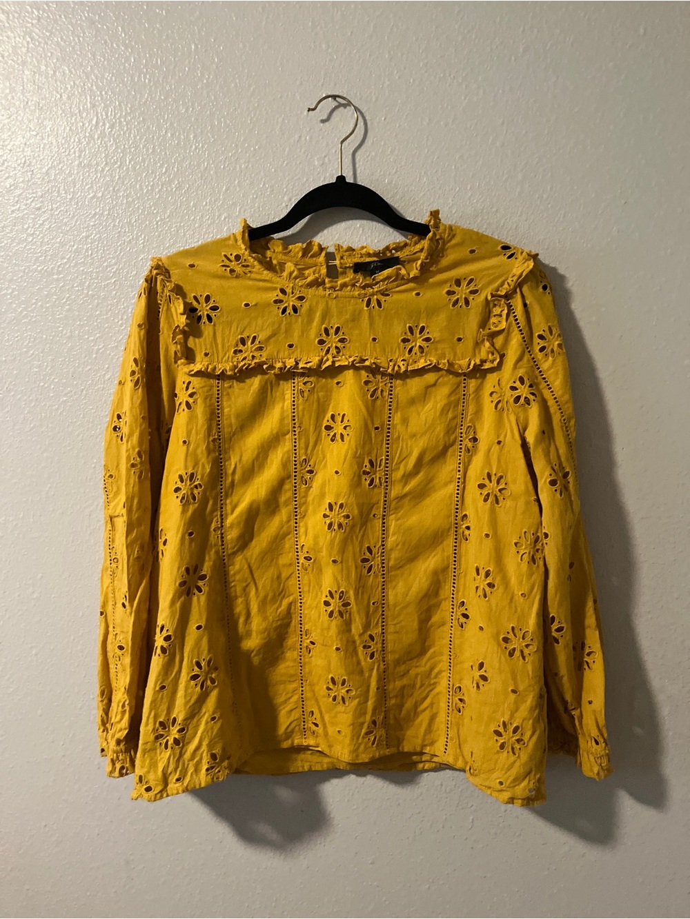 J.Crew Women’s Eyelet Ruffle Yoke Top - Mustard Yellow size M cotton 100%